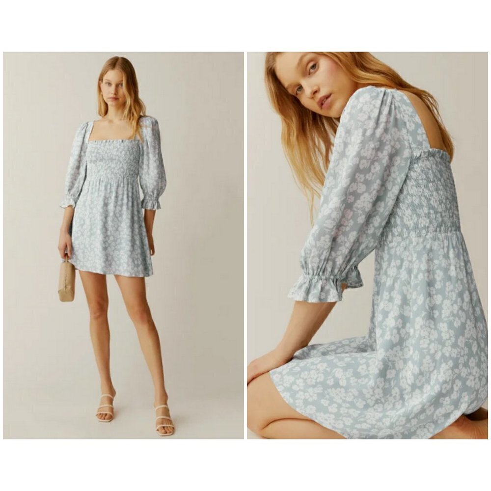 💕REFORMATION💕 Zaria Mini Dress ~ Sofie Light Blue Floral Print Medium M